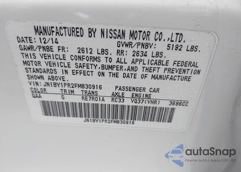 2015 Infiniti Q70L 3.7X z USA, uszkodzony, nr VIN JN1BY1PR2FM830916